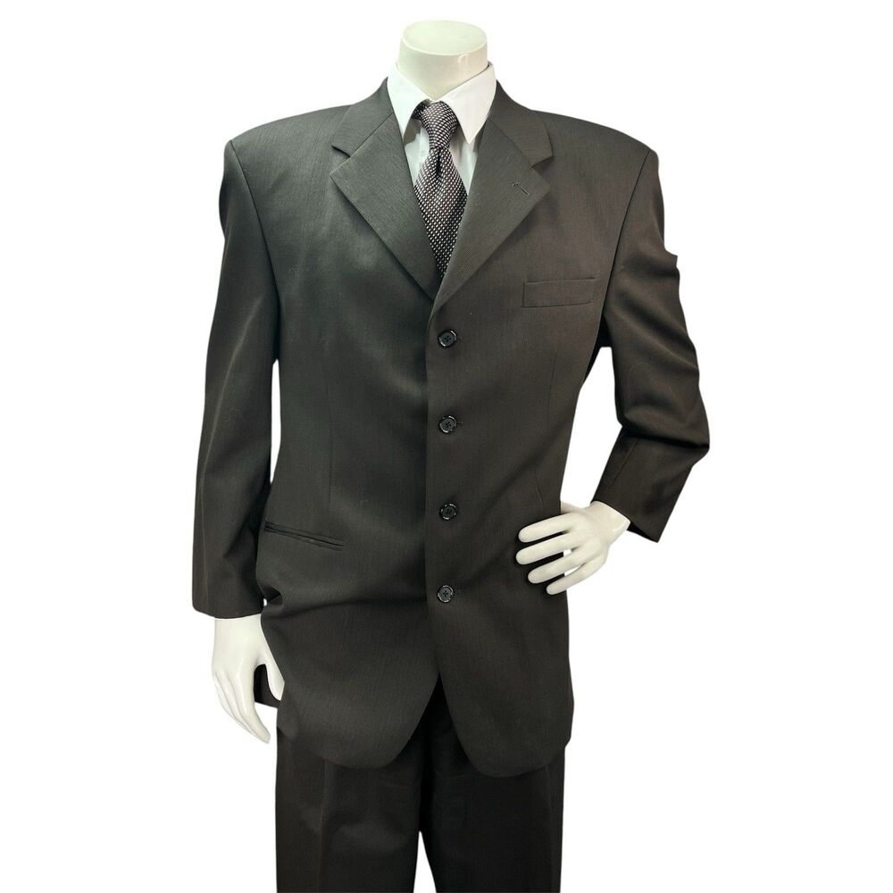 Brandini Le Collezioni Men's 2pc Suit 44R 39x31 Wool Dark Brown/Black Textured